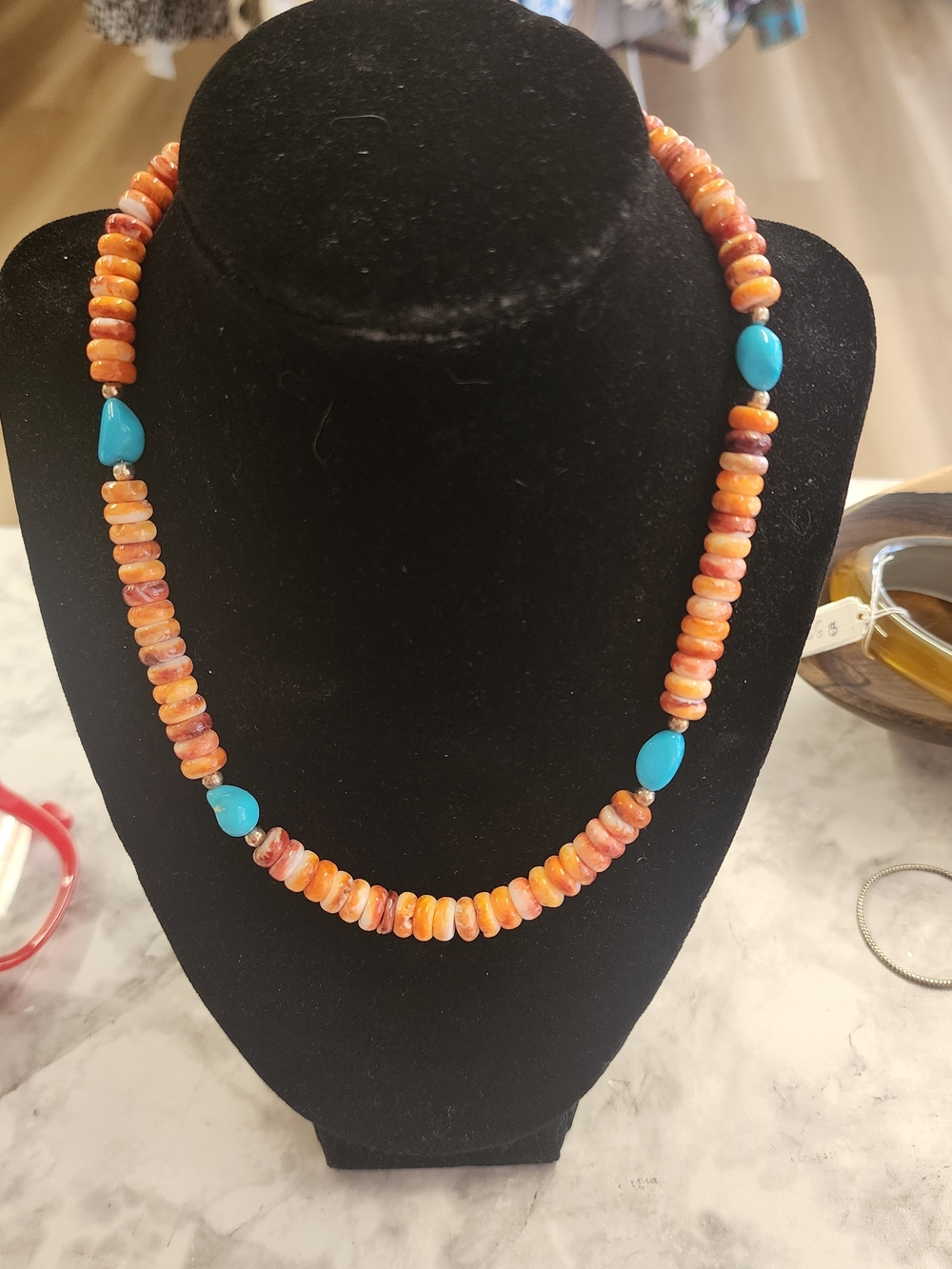 Sterling, Spiney Oyster and Sleeping Beauty Turquoise Necklace